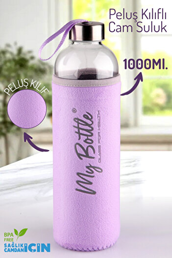 Nandy Home 1 Liter Glass Water Bottle – with Plush Cover, Carrying Strap, Durable Water Bottle – My Bottle