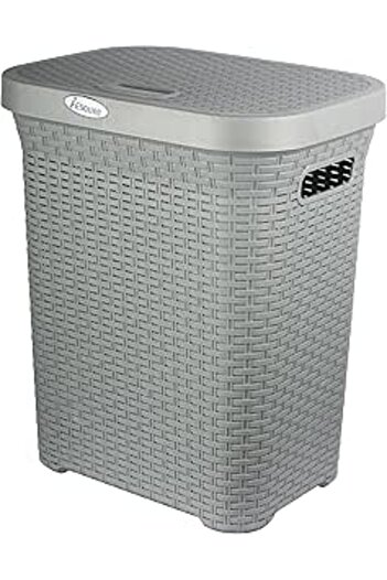 Generic Esqube Laundry Basket with Lid, Grey, 50L Capacity