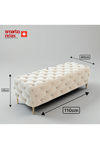 Smarto relax Puf Ascona Ayaklı Kapitoneli Dekoratif Düz 100x100x45 cm(Ekru)