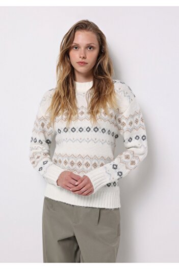 Colin's Regular Fit Round Neck Printed Women's Multi-Colored Sweater
