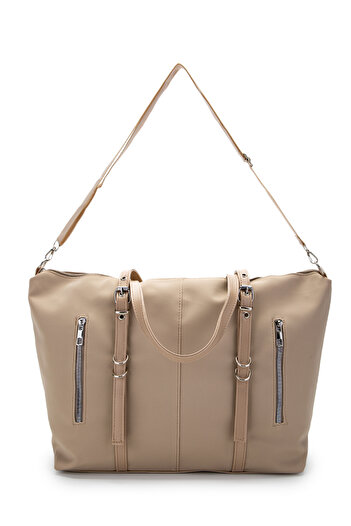 minebag Faux Leather Women's Shoulder Bag with Pocket Detail Glide Cream