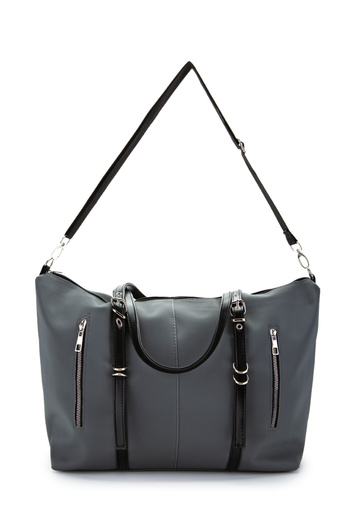 minebag Faux Leather Women's Shoulder Bag with Pocket Detail Glide Gray