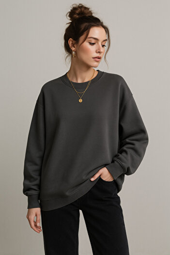 Rich Women's Smoked Crew Neck Oversize Sweatshirt