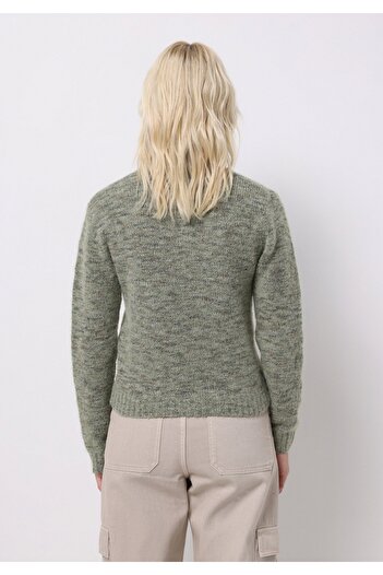 Colin's Slim Fit Stand Collar Solid Women's Green Sweater