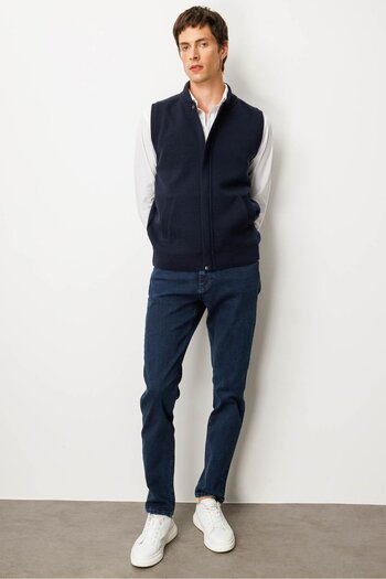 Desen Triko Men's Judge Collar Steel Knit Wool Vest Dark Navy Blue