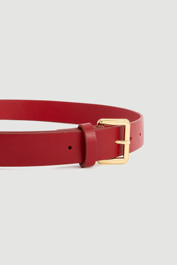 Gusto Square Buckle Faux Leather Belt - Red