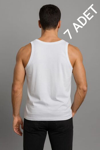 enmodaiçgiyim White 7-Pack 100% Cotton Combed Classic Men's Tank Tops – Breathable, Comfortable Fit, Casual