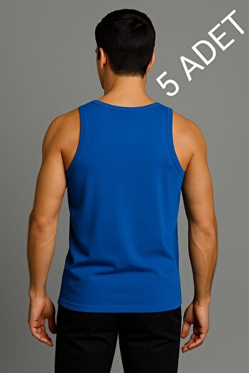 enmodaiçgiyim Blue 5-Pack 100% Cotton Combed Classic Men's Tank Tops – Breathable, Comfortable Fit, Casual