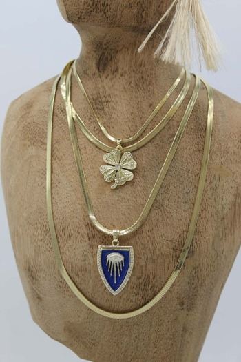 Nenya Vip Steel Italian Crushed Chain Zircon Stone Blue Enamel Eye and Clover Model 4-Piece Combination Necklace