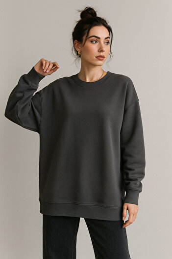 Rich Women's Smoked Crew Neck Oversize Sweatshirt