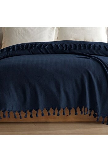 Viaden Recycled cotton tassel throw 200x220cm, Berlino Blue