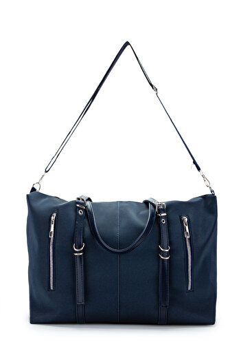 minebag Faux Leather Women's Shoulder Bag with Pocket Detail Glide Navy Blue