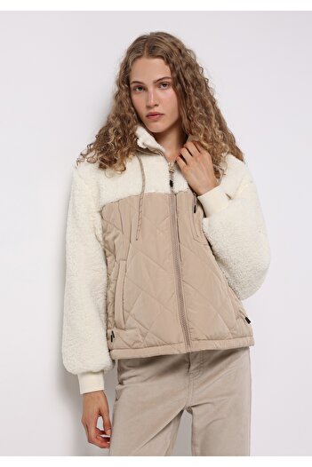 Colin's Regular Fit Hooded Zippered Lined Water Resistant Women's Beige Coat
