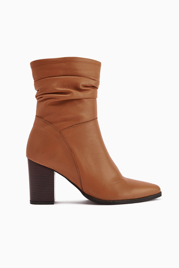 Limoya Tamina Genuine Leather Tan Pointed Toe Heeled Women's Boots