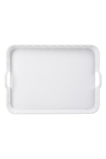 SHOPIENS Rectangular White Serving Tray Shopiens® with Lace Pattern and Handles, Plastic, 32 x 23.5 cm