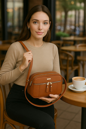 ESTUTE Luxury Leather Shoulder and Crossbody Bag – Multi-Compartment Zipper Closure