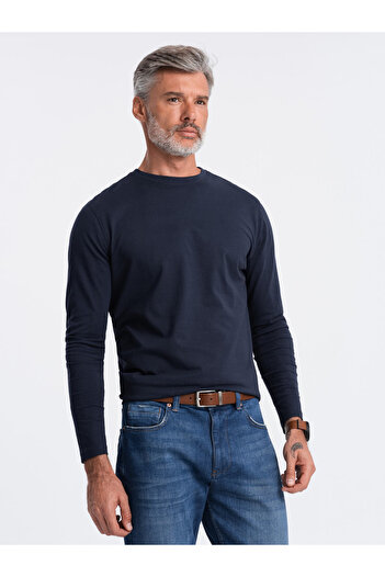 OMBRE BASIC men's longsleeve with round neckline - navy blue V2 OM-LSBL-0106 L
