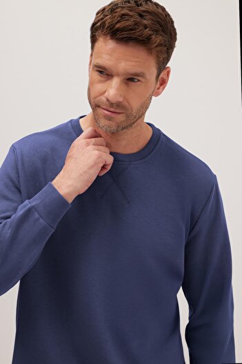 Tudors Unisex Relax Fit Comfortable Cut 100% Cotton Basic Indigo Crew Neck Sweatshirt