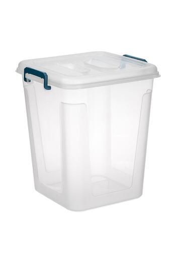 SHOPIENS Plastic storage box with lid and blue handles Shopiens®, transparent, 15 l, 28.5x26.8x32.6 cm