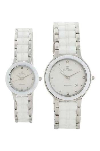 Olivera Unisex Set Of 2 Stainless Steel Analog Couple Watch