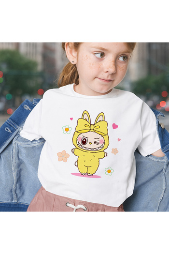 OEM Unisex white T-shirt with Labubu print, 100% cotton, white, 504