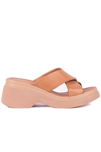 SailLakers - Tan Color Genuine Leather Women's Slippers