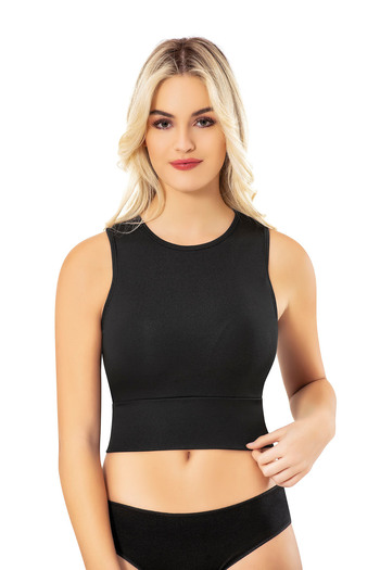 Queenchic Women's Padded Diving Fabric-Triangle Back Shaped Black Crop 6-Piece - Black - Bynvakom-6W80G1-Si
