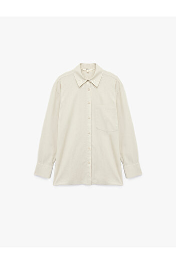 Koton Regular Fit Long Sleeve Classic Collar Pocket Linen Blend Shirt