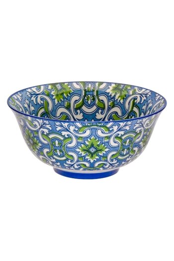 SHOPIENS Serving Bowl, Ceramic Shopiens®, Blue with Geometric Pattern, Round, 500 ml