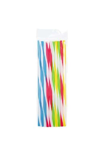 SHOPIENS Set 10 reusable plastic straws Shopiens® with colored stripes, 7 x 230 mm