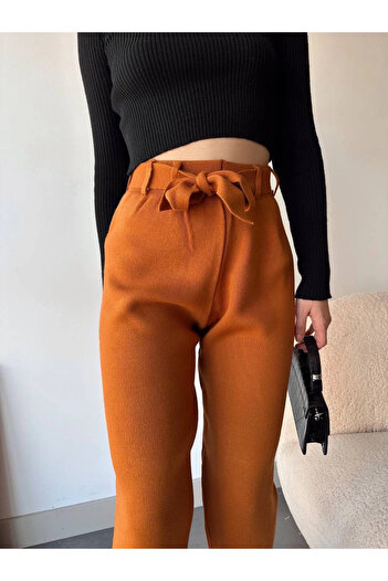 soonaksesuar Camel self-belted knitwear trousers