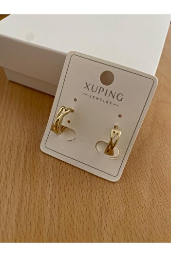 marsel aksesuar Xuping Minimal Clip-On Triangle Detail Gold Hoop Earrings