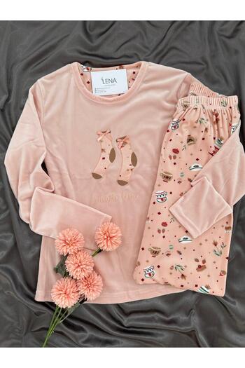 Lena Homewears Women's New Year Patterned Velvet Pajama Set