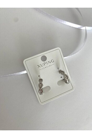 marsel aksesuar Xuping Mini Boy Stone Spiral Silver Hoop Earrings