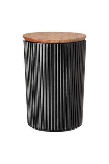 SHOPIENS Food Storage Container with Wooden Lid Shopiens®, Black Plastic Stripes, 900 ml