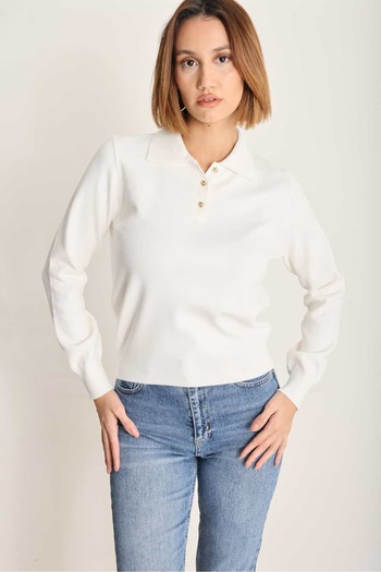 Swass Rosa Detailed Long Sleeve Polo Neck Knitwear White