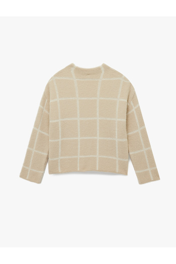 Koton Long Sleeve Stand Collar Plaid Knitwear Plush Sweater