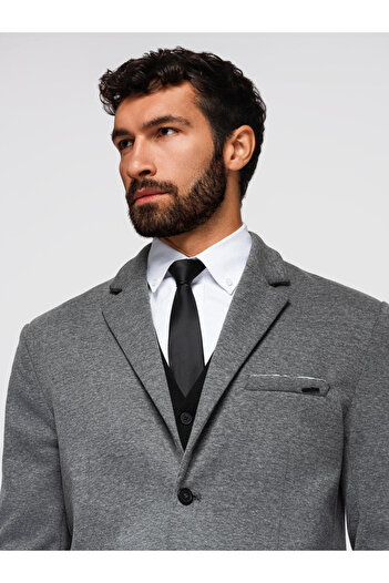 OMBRE Men's knitted jacket with a fitted cut - graphite V1 OM-BLZB-0100 M