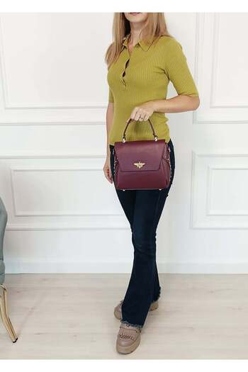 SOFILINE Dark burgundy genuine leather bag with brooch B-1505A 123