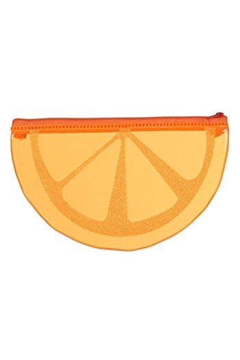 SHOPIENS Summer Makeup Bag Shopiens, Transparent with Neon Glitter, Orange Slice Shape