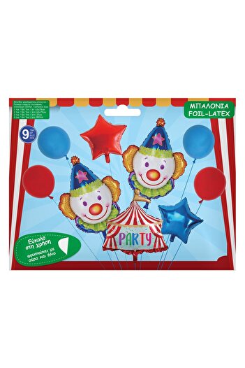 OEM Blue Red Clown Star Foil Party Balloons Set - 9pcs