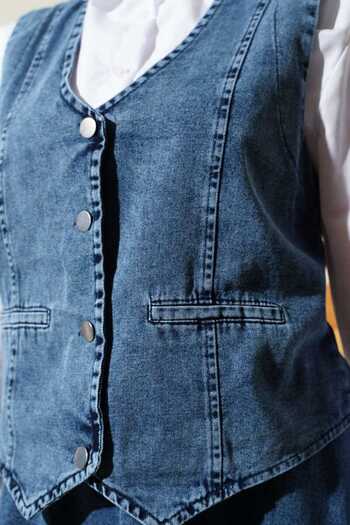 Weak Blue Loose Cut Skirt Vest Bottom Top Set