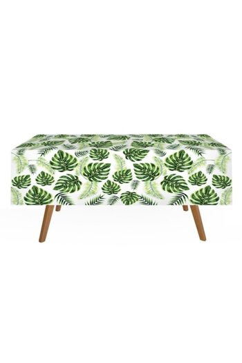 SHOPIENS Plastic Tablecloth Shopiens®, White with Green Tropical Leaves, Disposable, 180 x 120 cm