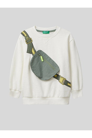 Benetton Boy's Baggy Sweatshirt 1-6 Years Old Ecru