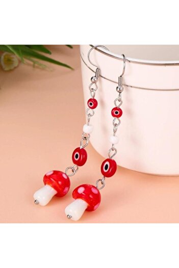 SYGGY Red Mushroom Earrings, 7.5 cm, Red