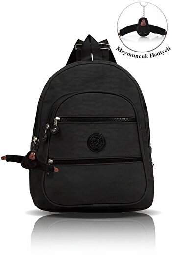 AVCA Crinkle Waterproof Fabric Unisex Black School Backpack Primary School - Ortakul - High School
