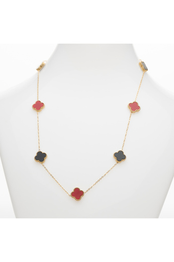 ElectraStore Alhambra Necklace With 7 Flowers Black&Red