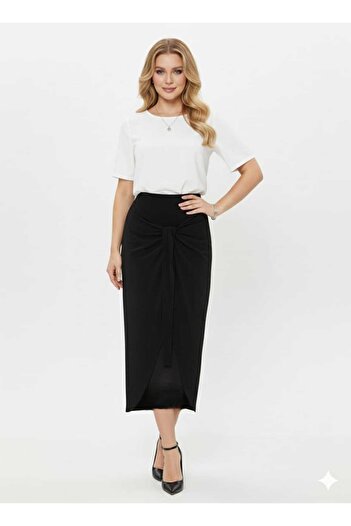 CNG MODA Sandy Black Tie-Up Pencil Skirt