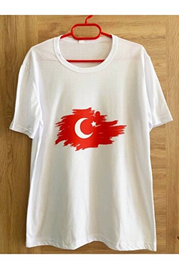 EDWOL White Men's Unisex T-Shirt with Turkish Flag Flag T-Shirt