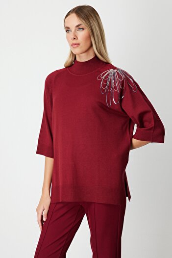 ON Pulover din tricot brodat cu lanțuri Omzu